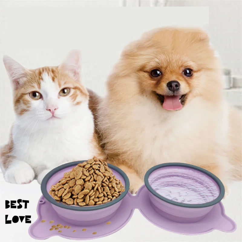Portable Foldable Double Pet Bowl